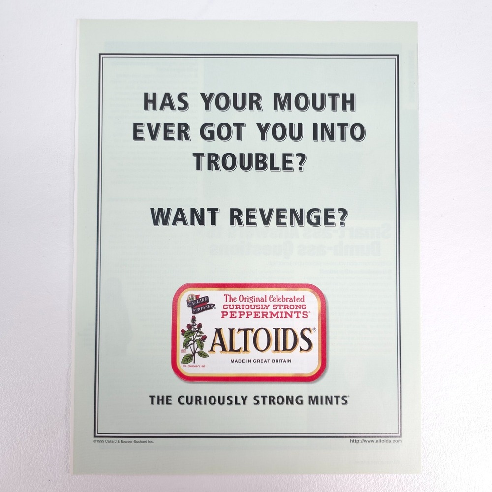VTG Altoids REVENGE Promotional Advertising Poster Print Ad 2001 Maxim 8.5"x11"